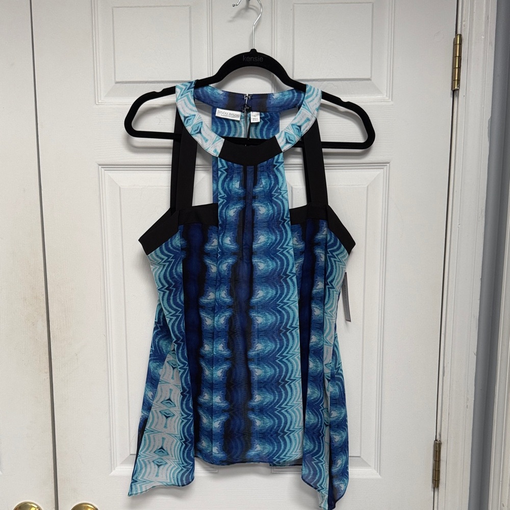 Bisou Bisou Blue and Black Patterned Top